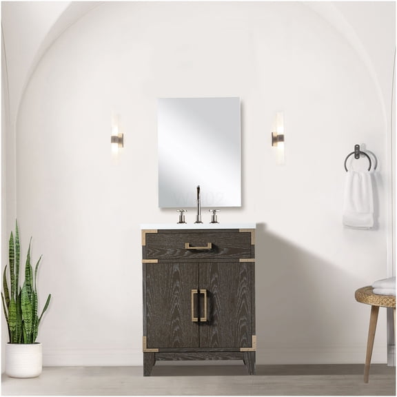 COSMOS Brown Oak Bathroom Vanity Set with Acrylic Countertop, Mirror and Chrome Faucet
