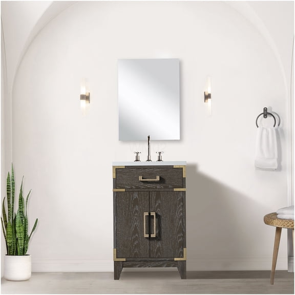 COSMOS Brown Oak Bathroom Vanity with Acrylic Top, 20-Inch Single Sink Cabinet with Soft-Close Door