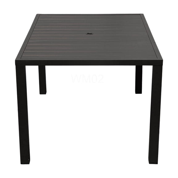COSMOS Brown Square Outdoor Dining Table for 4, Slatted Metal Patio Table with Umbrella Hole for Garden Deck Backyard
