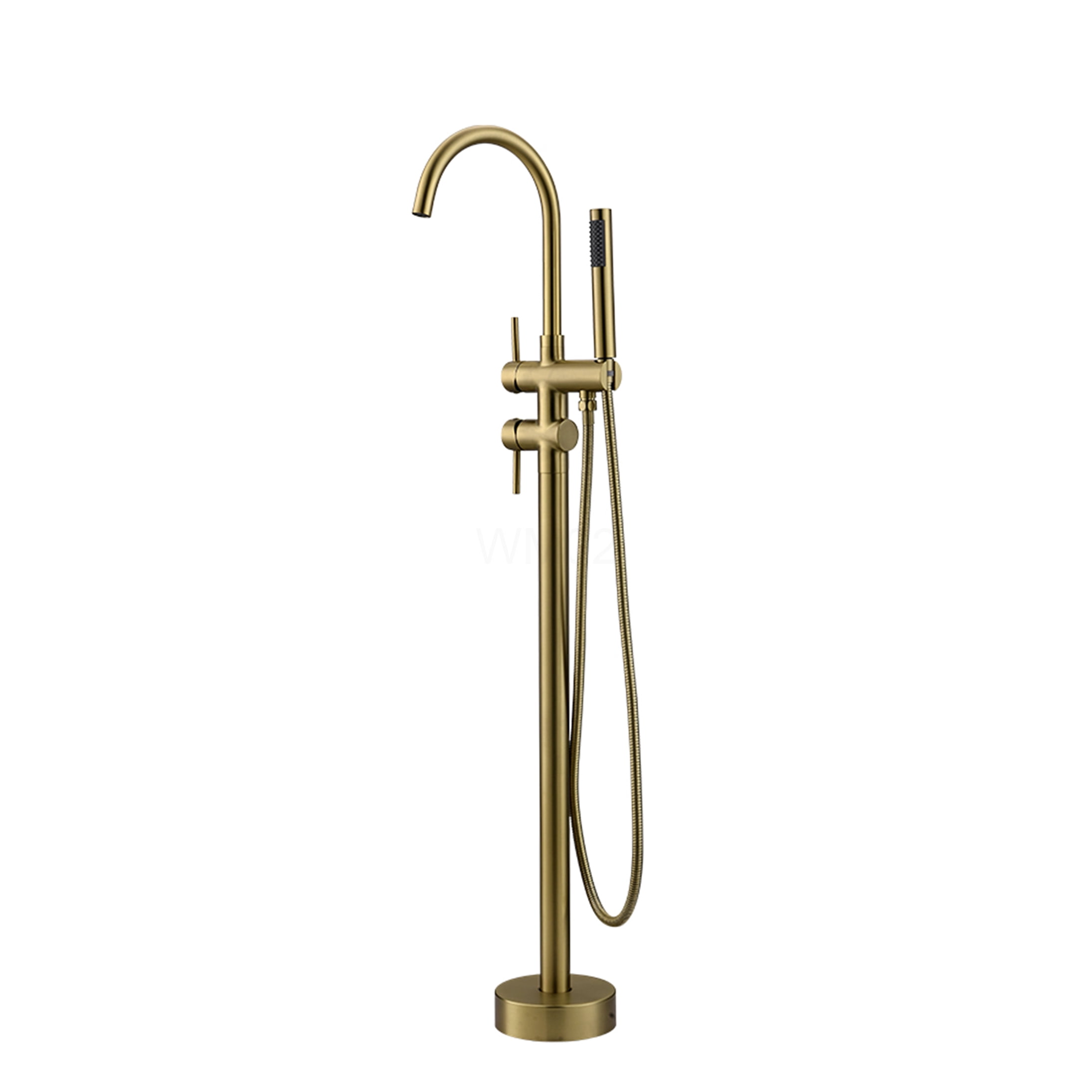 COSMOS Brushed Gold Single Handle Floor Mount Bathtub Faucet with Handheld Shower, Freestanding Tub Filler with 360° Swivel Spout