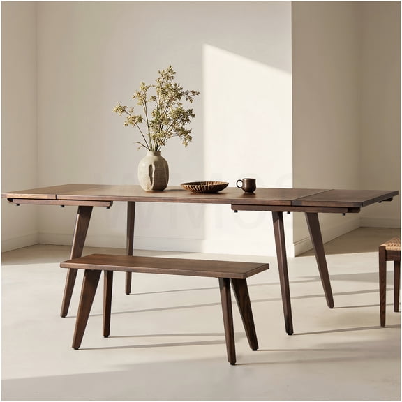 COSMOS Capri Dark Brown Solid Red Oak Extendable Dining Table with 2 Leaves, Mid-Century Modern Design