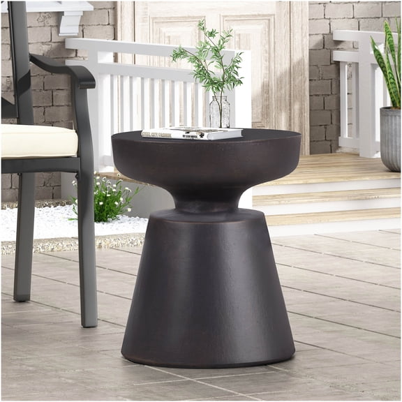 COSMOS Copper Concrete Outdoor Side Table, Lightweight Patio End Table with Modern Pedestal Base for Garden, Poolside, Balcony
