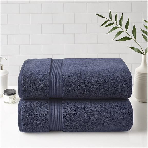 COSMOS Dark Blue 2-Piece 100% Cotton Antimicrobial Bath Sheet Set, Extra Large Quick Dry Highly Absorbent Towels