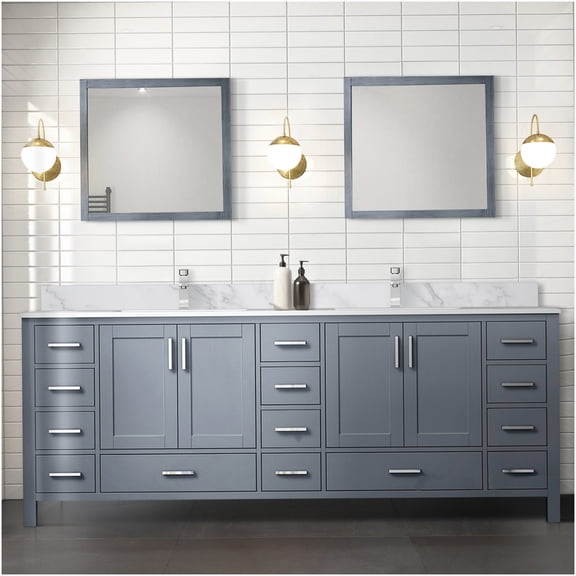 COSMOS Dark Grey 84 Inch Double Bathroom Vanity with Soft Close Doors and Drawers