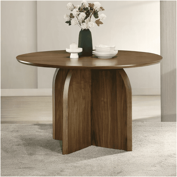 COSMOS Delmon Dark Walnut Round Dining Table for 4, Modern Kitchen Table with Solid Wood Legs