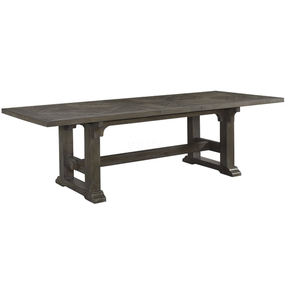 COSMOS Driftwood Brown Extendable Dining Table with Self-Storing Leaf, Classic Transitional Wood Table for 8