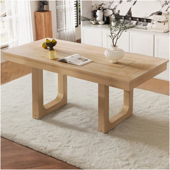 COSMOS Expandable Farmhouse Dining Table for 4-8, Solid Wood Legs, Removable Leaf, Rustic Kitchen Table