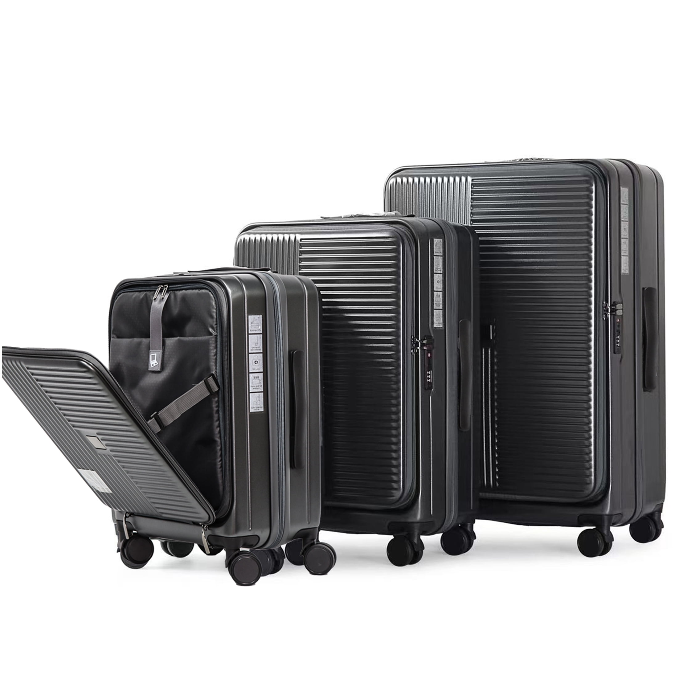 COSMOS Expandable Hardshell Suitcase Set with TSA Lock, Front Access Lid &; Spinner Wheels, Grey ABS+PC Luggage