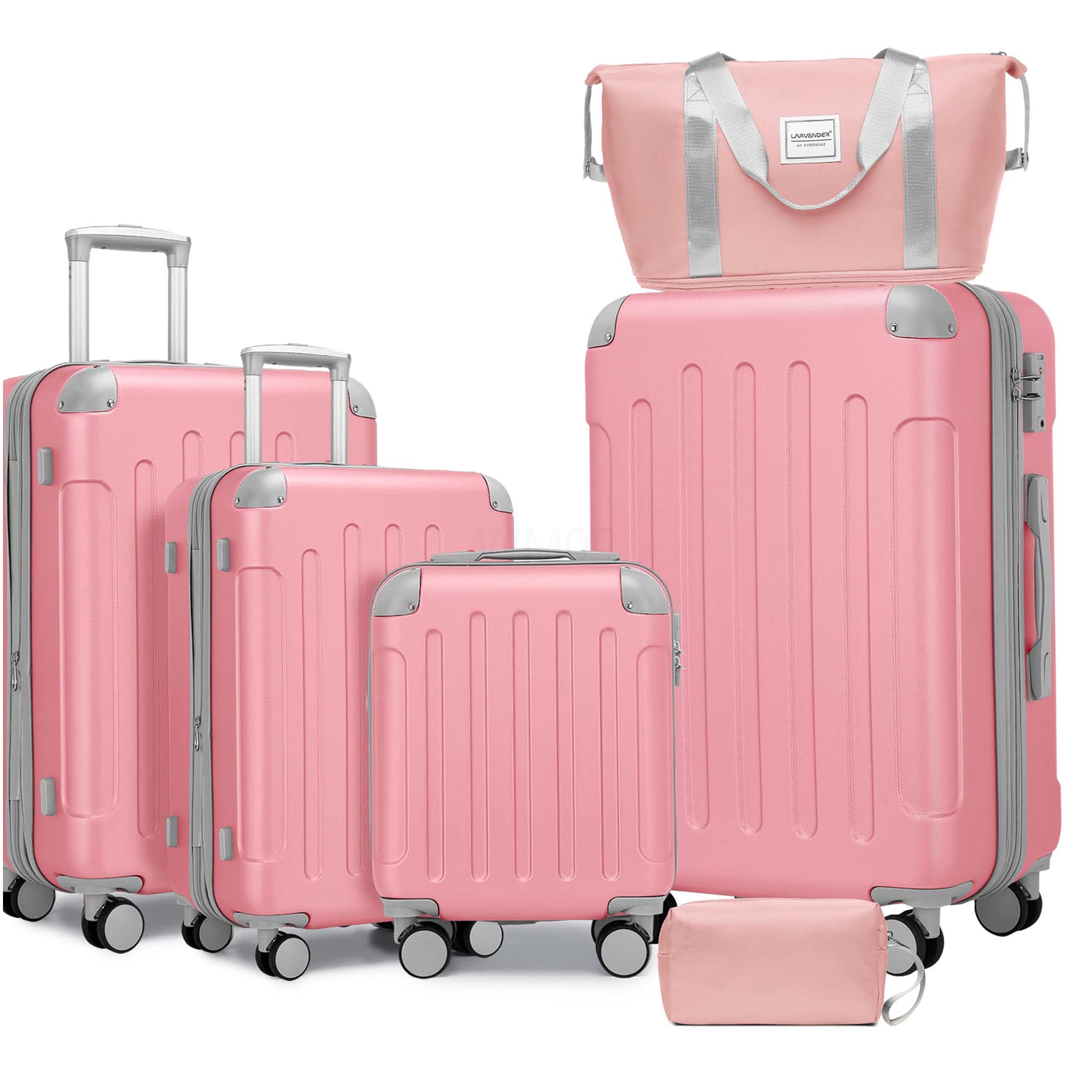 COSMOS Expandable Hardside Spinner Luggage Set in Pink | 6-Piece with TSA Lock, Carry-On &; Duffel Bag