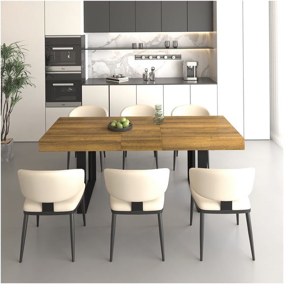 COSMOS Extendable Dining Table for 6 to 10 Persons, Rustic Black Brown Finish, Solid Look