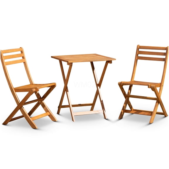 COSMOS FSC Certified Eucalyptus 3-Piece Bistro Set, Square Natural Oil Finish Outdoor Patio Table and Chairs
