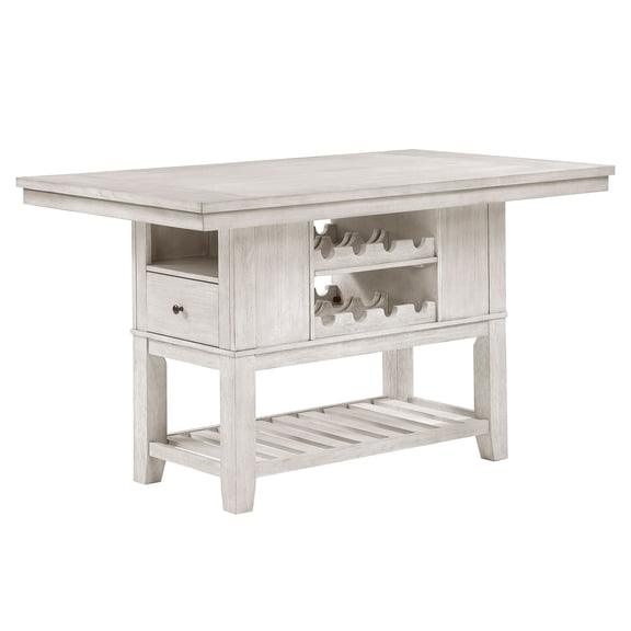 COSMOS Farmhouse Kitchen Table with Storage Drawers and Wine Rack, Antique White Counter Height Dining Table for 6