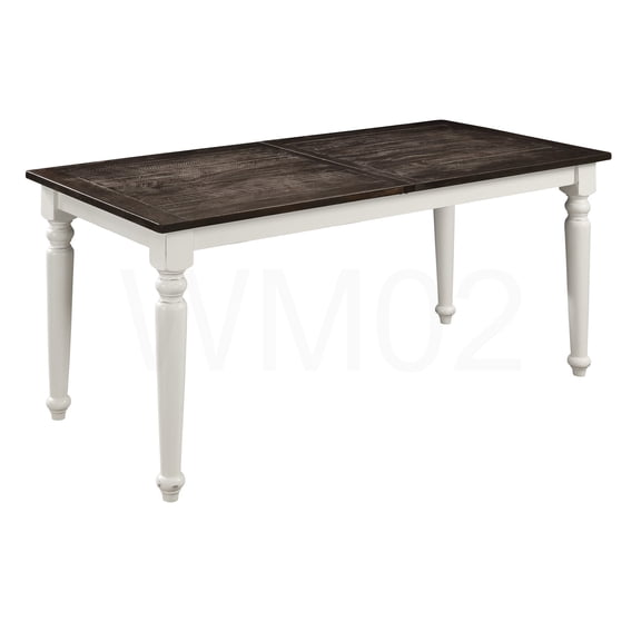COSMOS Farmhouse Style Expandable Dining Table with Leaf, Brown and White Finish, Solid Wood Construction