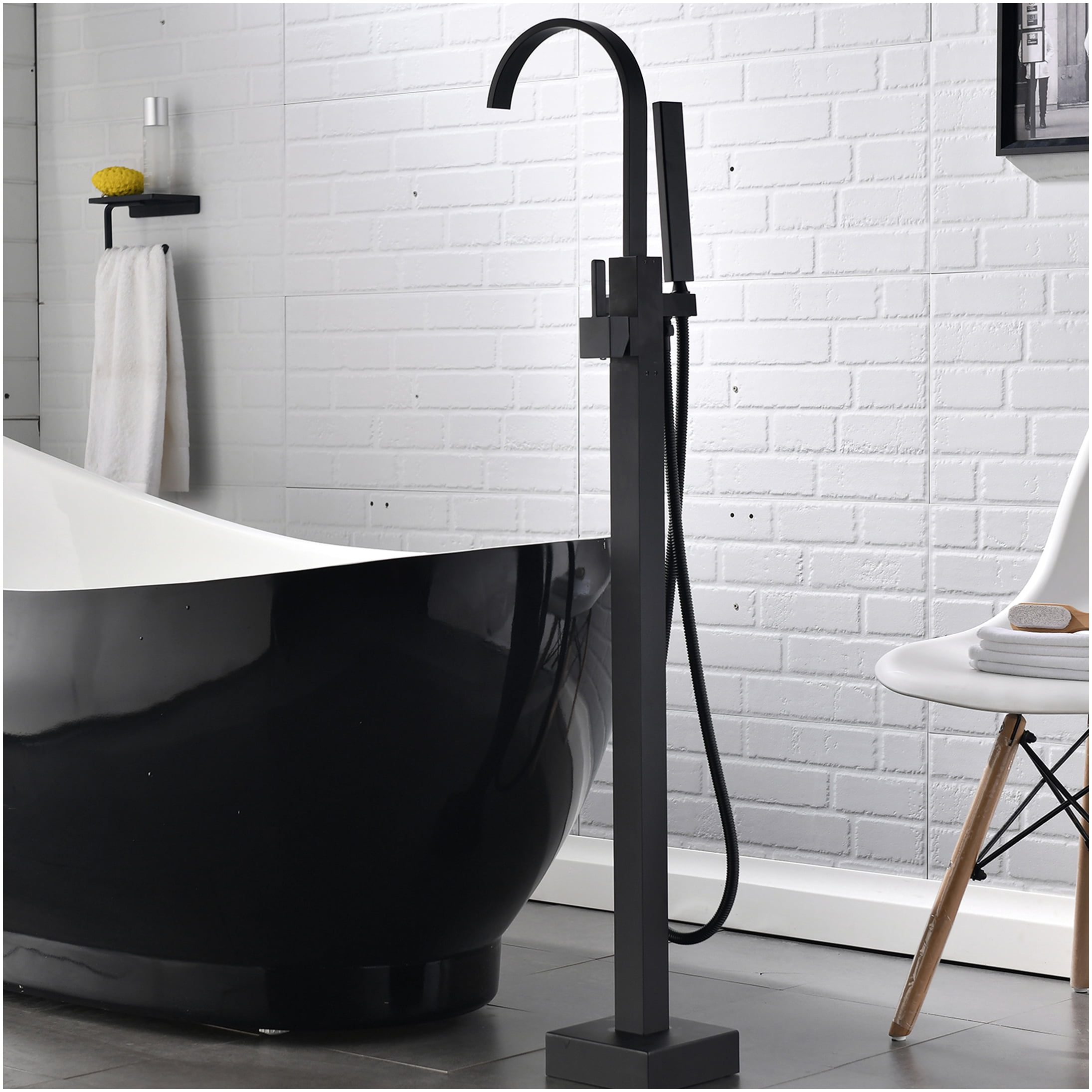 COSMOS Freestanding Bathtub Faucet with Handheld Shower, Single Handle Floor Mount Tub Filler in Brushed Nickel Finish