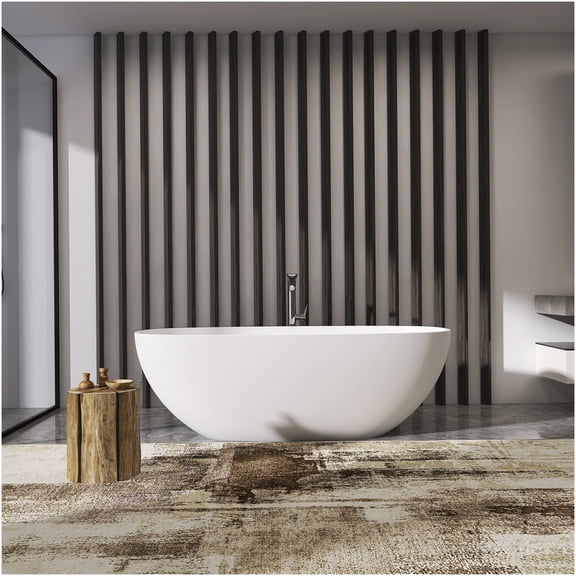 COSMOS Freestanding Soaking Bathtub, Matte White Stone Resin Tub for Modern Bathroom, Deep Relaxation SPA Experience
