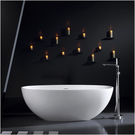 COSMOS Freestanding Solid Surface Soaking Bathtub, Matte White Stone Resin Modern Tub for Bathroom