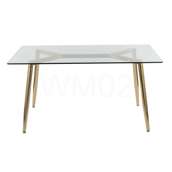 COSMOS Gold and Clear Glass Modern Dining Table, 4-Person Contemporary Kitchen Table with Tempered Glass Top and Sturdy Metal Base, Glamorous Dining Room Furniture