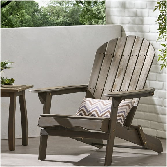 COSMOS Gray Acacia Wood Folding Adirondack Chair, Rustic Outdoor Patio Lounge Chair with Wide Armrests