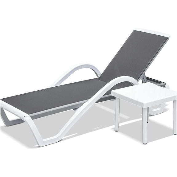COSMOS Gray Adjustable Aluminum Pool Lounge Chair with Side Table, All-Weather Outdoor Patio Chaise for Poolside, Lawn, and Beach