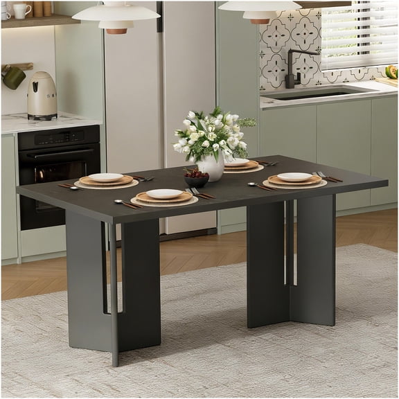 COSMOS Gray Farmhouse Dining Table 60 Inch, Rectangular Kitchen Table with Unique Cutout Legs, Distressed Finish for Dining Room & Living Room