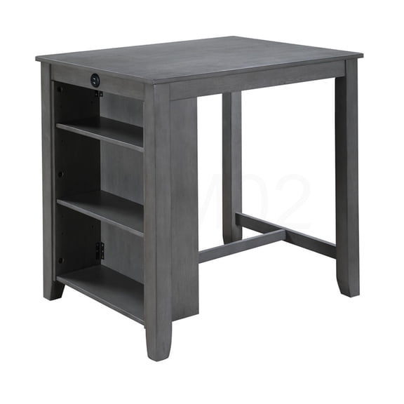 COSMOS Gray Modern Dining Table with USB Charging Ports and Storage Shelves, Compact Counter Height Kitchen Table for Small Spaces