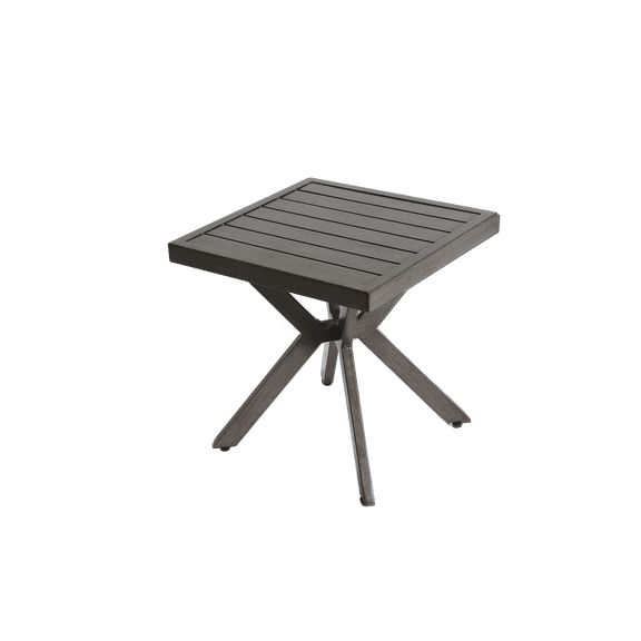 COSMOS Grey Cast Aluminum End Table for Patio, Antique Cross Weave Design Outdoor Side Table for Garden Poolside