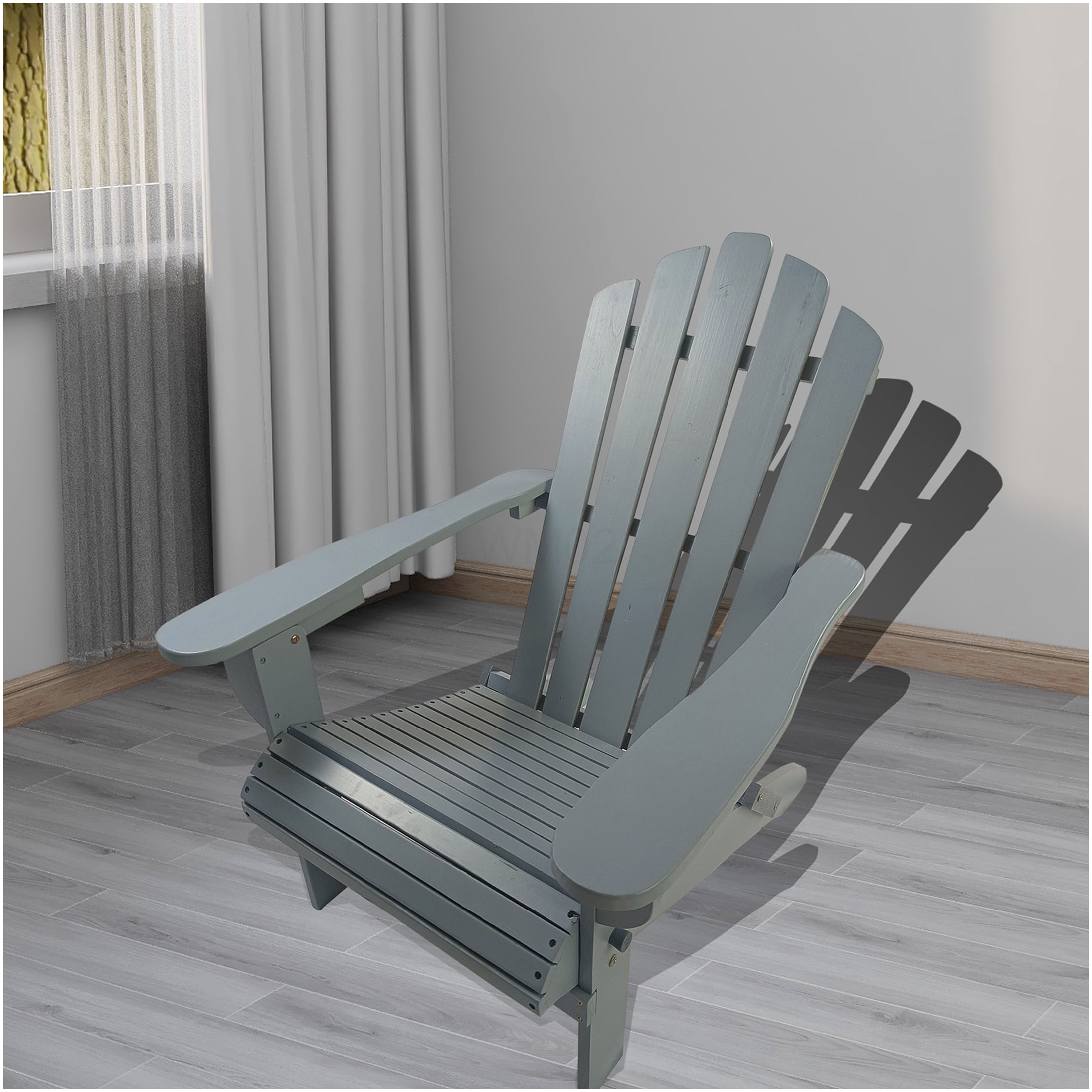 COSMOS Grey Foldable Solid Wood Adirondack Chair for Patio or Garden, Outdoor Indoor Use