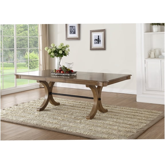 COSMOS Harald Light Grey Oak Expandable Dining Table with Removable Leaf, Modern Trestle Base