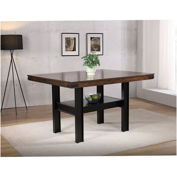 COSMOS Industrial Farmhouse Counter Height Dining Table with Mango Oak Top and Black Base