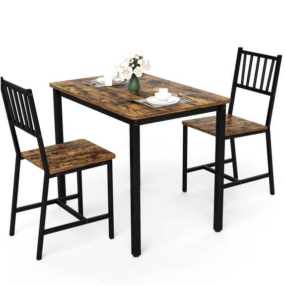 COSMOS Industrial Kitchen Table Set with 2 Benches, Rustic Brown & Black Counter Height Dining Set for 4, Space Saving Breakfast Nook Table for Kitchen, Living Room, Apartment