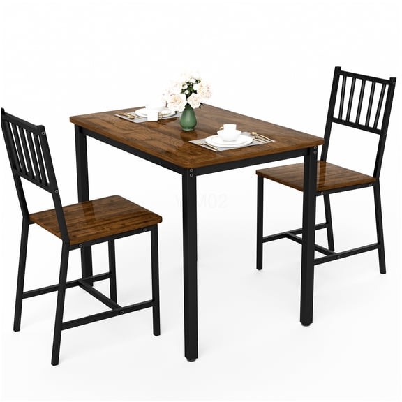 COSMOS Industrial Walnut Kitchen Table Set with 2 Benches, 4-Person Counter Height Dining Set for Small Space, Breakfast Nook, Living Room