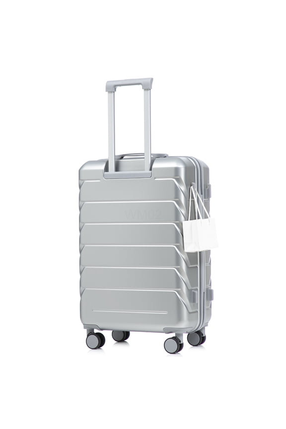 Large 28" Check-In Suitcase, Silver ABS Hardside Luggage with Silent Wheels &; Side-Lock, Expandable Storage for Travel