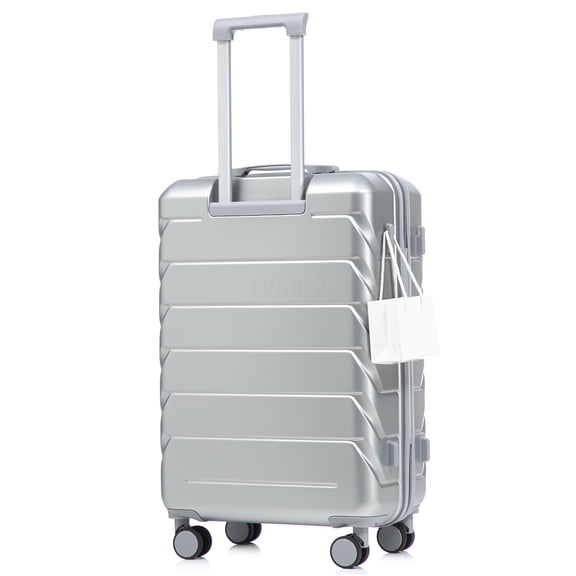 COSMOS Large 28" Check-In Suitcase, Silver ABS Hardside Luggage with Silent Wheels &; Side-Lock, Expandable Storage for Travel