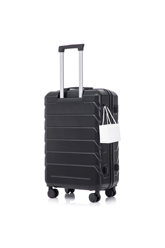 Large 28 Inch Checked Luggage Suitcase, ABS Hardshell with Silent Wheels &; Side Handle, Spinner Trolley Bag for Long Trips, Black