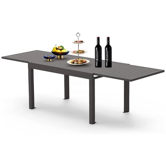 COSMOS Large Expandable Outdoor Dining Table for 8 Person, Dark Brown Aluminum Alloy Extendable Patio Table for Garden Backyard Balcony