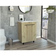 COSMOS Light Oak 60 Inch Freestanding Bathroom Vanity with Drop-In Sink Cutout, Modern Storage Cabinet