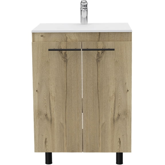 COSMOS Light Oak Bathroom Vanity Base Cabinet with Drop-In Sink Cutout, 23.8" Floor Storage Cabinet for Bathroom