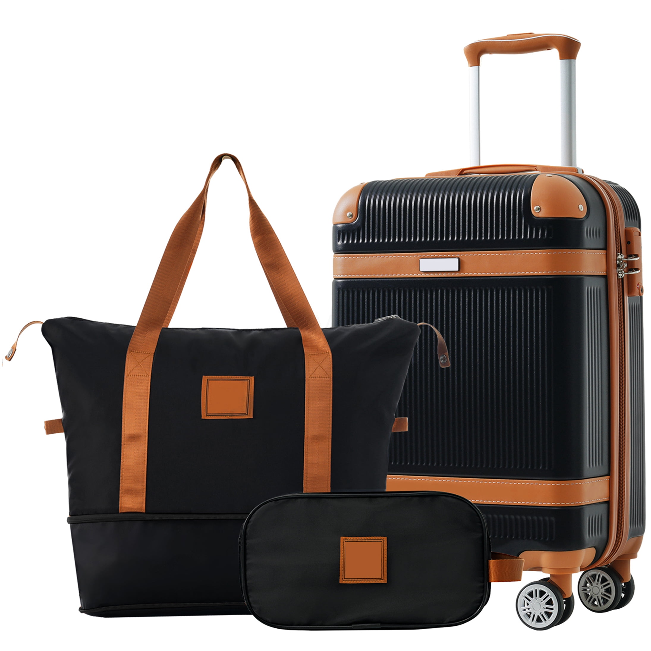 COSMOS Lightweight ABS Carry-On Luggage Set with Spinner Wheels, 3-Piece Suitcase Combo Includes TSA Lock &; Expandable Bag
