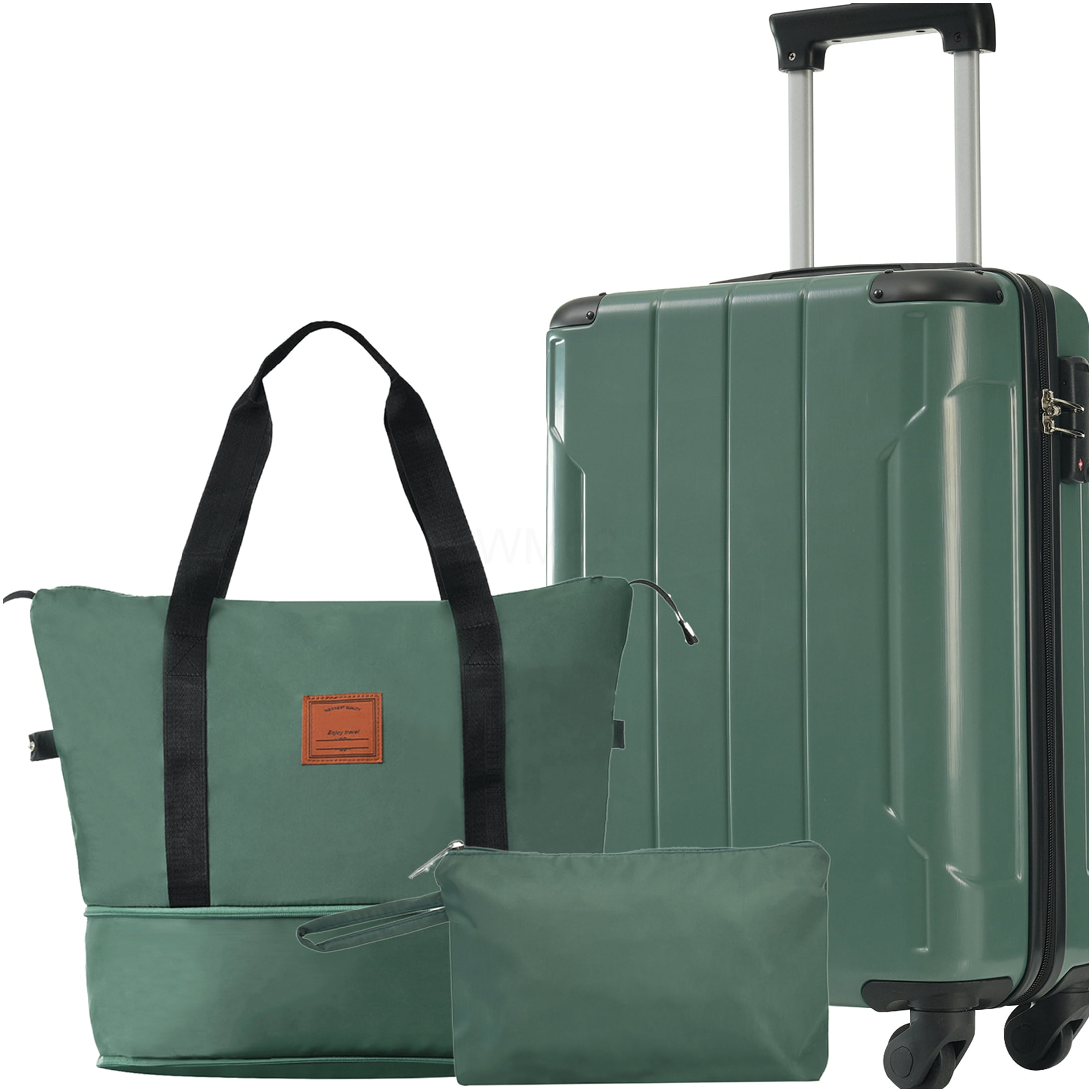 COSMOS Lightweight ABS Hardshell Carry-On Luggage 3-Piece Set, TSA Lock &; Spinner Wheels, Green Suitcase for Weekend Travel