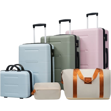 COSMOS Lightweight ABS Hardshell Luggage Set of 6, Spinner Wheel Suitcase with TSA Lock, Includes Carry-On and Check-In Sizes