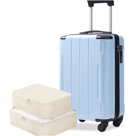 COSMOS Lightweight ABS Hardshell Suitcase 20 Inch, Sky Blue Spinner Wheel Carry On with TSA Lock and Packing Cubes, Durable Luggage for Air Travel