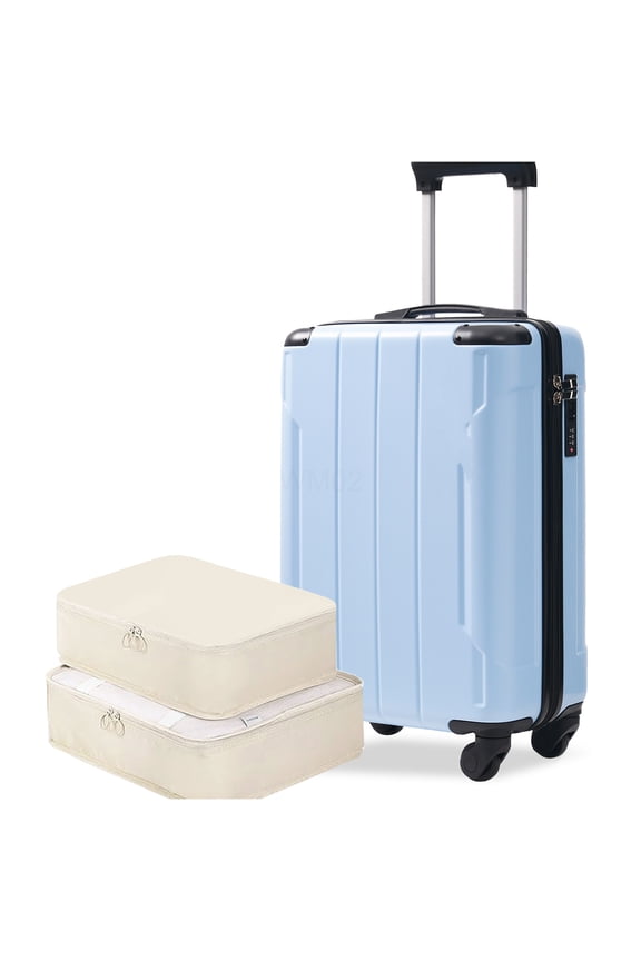 Lightweight ABS Hardshell Suitcase 20 Inch, Sky Blue Spinner Wheel Carry On with TSA Lock and Packing Cubes, Durable Luggage for Air Travel