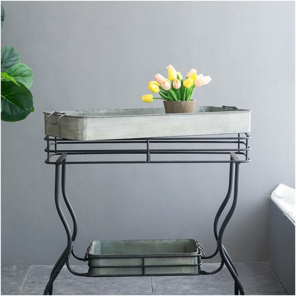 COSMOS Maggie Galvanized Tray Table with Handles, Antique Gray Iron Accent Table for Farmhouse & Industrial Decor