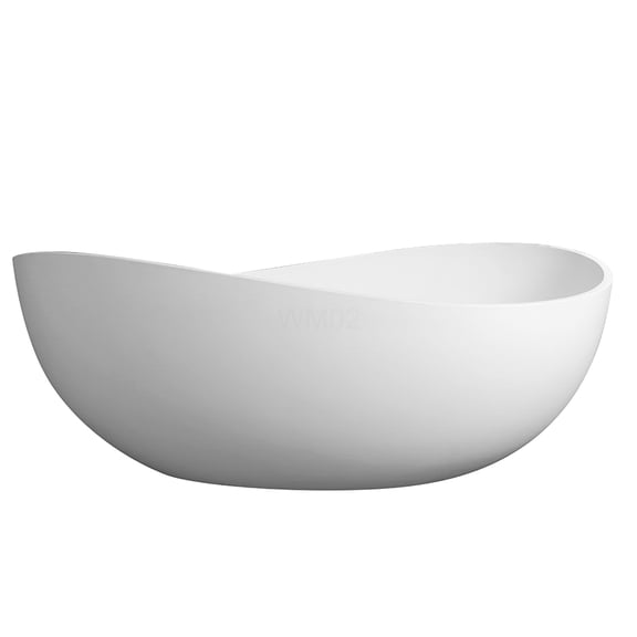 COSMOS Matte White 63 Inch Soaking Bathtub, Solid Surface Freestanding Tub with Slip-Resistant Base for Deep Relaxation