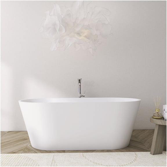 COSMOS Matte White Freestanding Soaking Bathtub, 67 Inch Solid Surface Modern Tub for Bathroom
