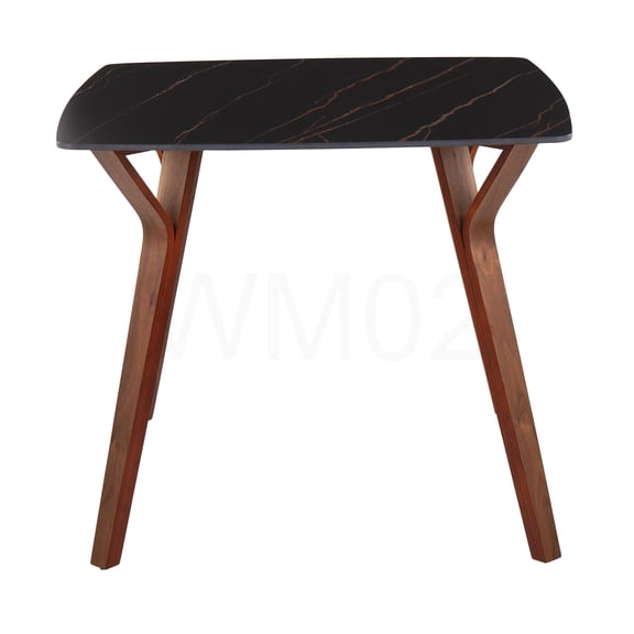 COSMOS Mid-Century Modern Dining Table with Black Textured Marble Top and Walnut Wood Legs