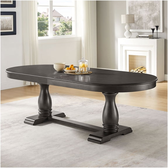 COSMOS Mid Century Modern Expandable Dining Table for 8, Dark Brown Solid Wood & MDF Extension Table with Curved Edge