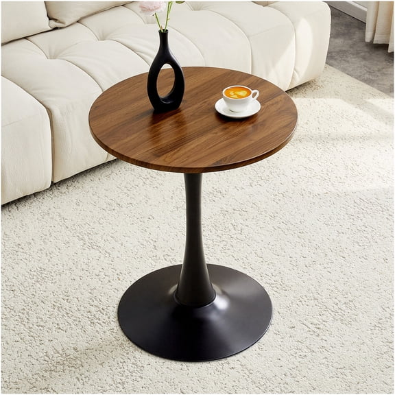 COSMOS Mid Century Modern Tulip Table, 23.6" Round Pedestal Dining Table for Small Spaces, Faux Walnut Finish, Kitchen Bistro & Cafe Table