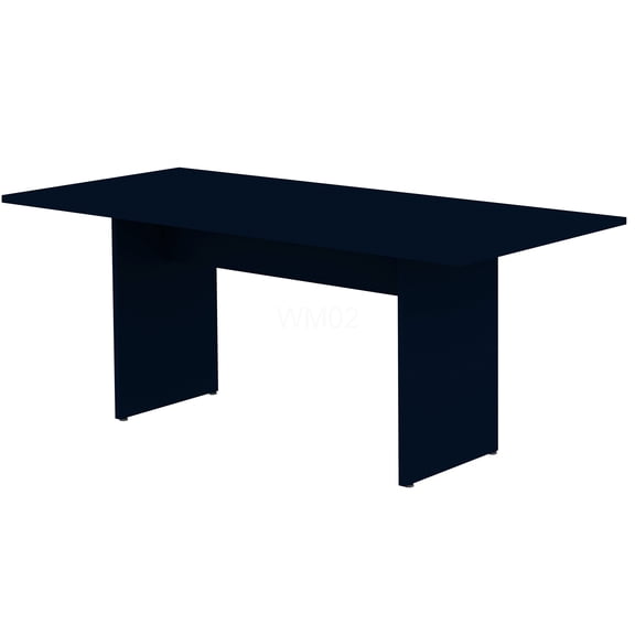 COSMOS Midnight Blue Modern Farmhouse Dining Table, Rustic Wood Grain Finish, 6-Seater H-Base Table for Dining Room
