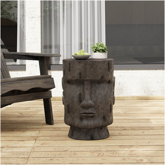 COSMOS Moai Head Side Table, Outdoor End Table with Easter Island Statue Design for Patio Garden Lawn Decor in Light Grey